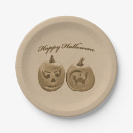 Two Pumpkins Happy Halloween Paper Plate