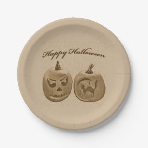 Two Pumpkins Happy Halloween Paper Plate