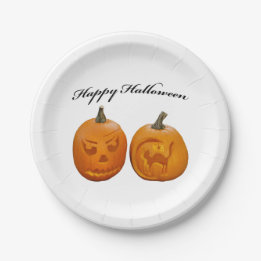 Two Pumpkins Happy Halloween Paper Plate