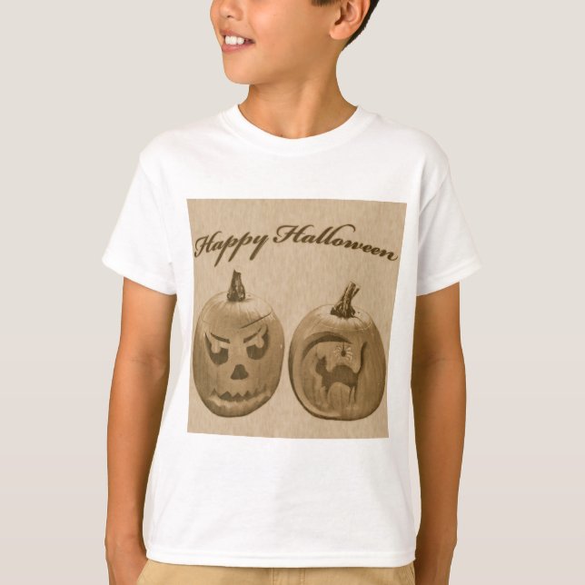 Two Pumpkins Happy Halloween T-Shirt (Front)
