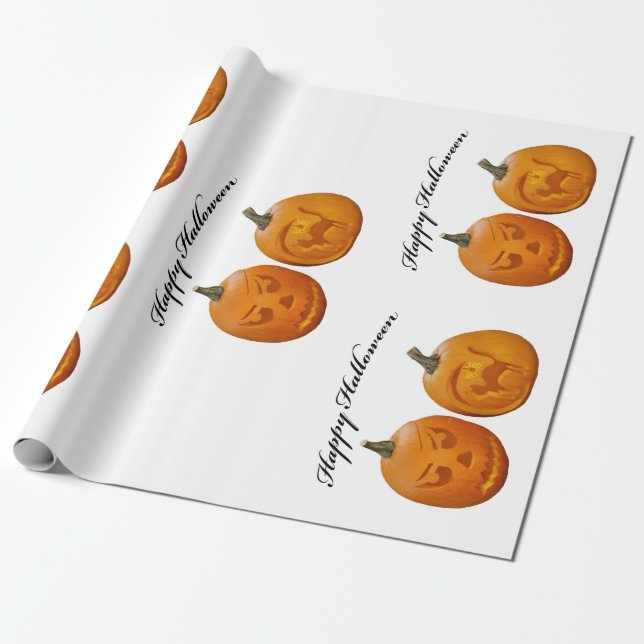 Two Pumpkins Happy Halloween Wrapping Paper (Unrolled)