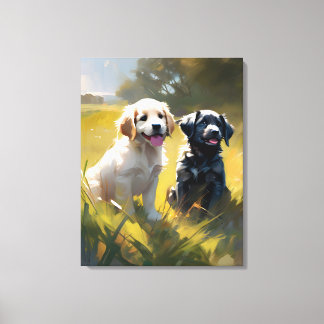 Two Puppies in the Grass Canvas Print