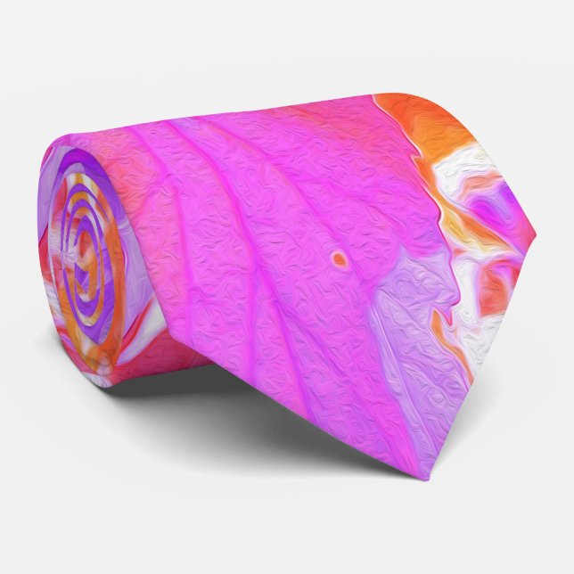 Two Purple and Hot Pink Plum Crazy Hibiscus Tie (Rolled)