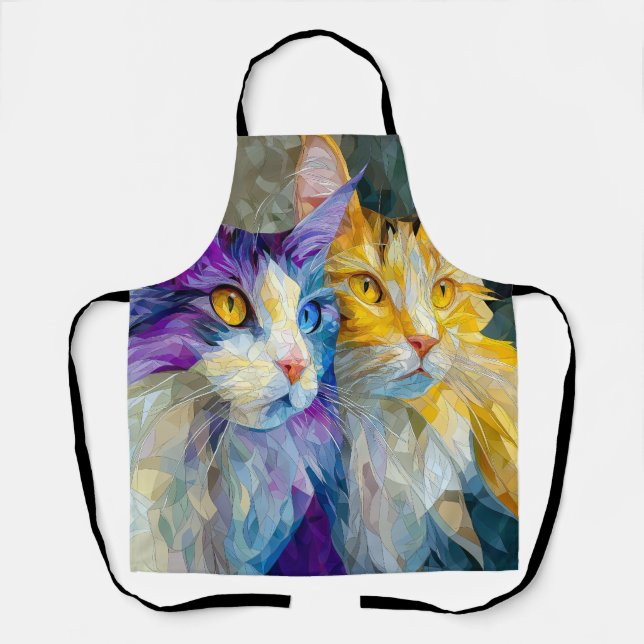 Two Purple and Yellow Cats Apron (Front)