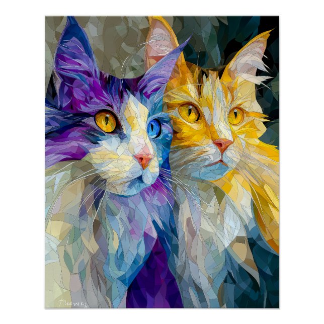 Two Purple and Yellow Cats Poster (Front)