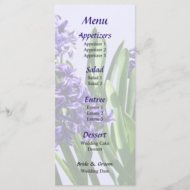 Two Purple Hyacinths Wedding Menu (Front)