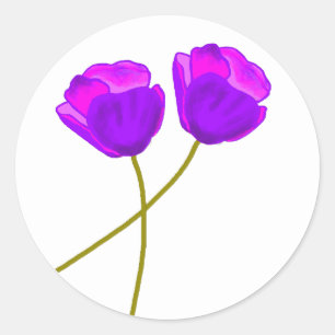 Two Purple Lilac Poppy Flowers Illustration Classic Round Sticker