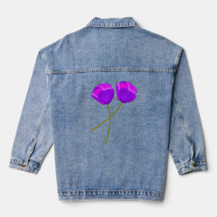 Two Purple Lilac Poppy Flowers Illustration Denim Jacket