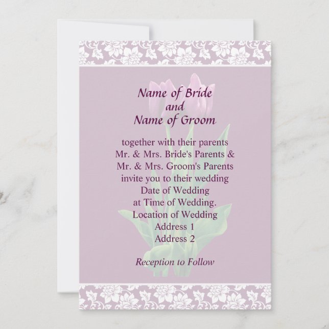 Two Purple Tulips Wedding Invitation Set (Front)