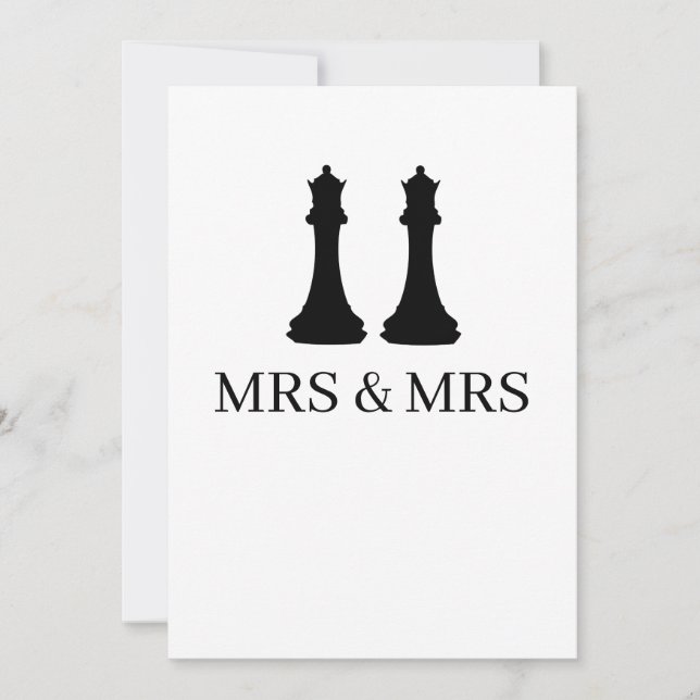 Two Queens Chess Pieces Lesbian Wedding Announcement (Front)