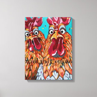 Two Quirky Roosters Canvas Print