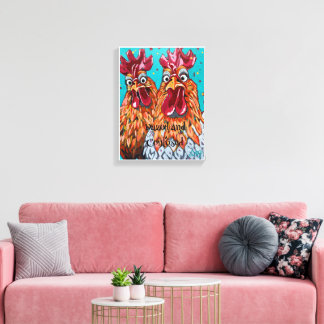 Two Quirky Roosters Canvas Print