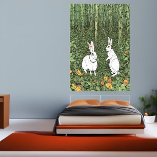 Two rabbit in the forest AI Art Poster