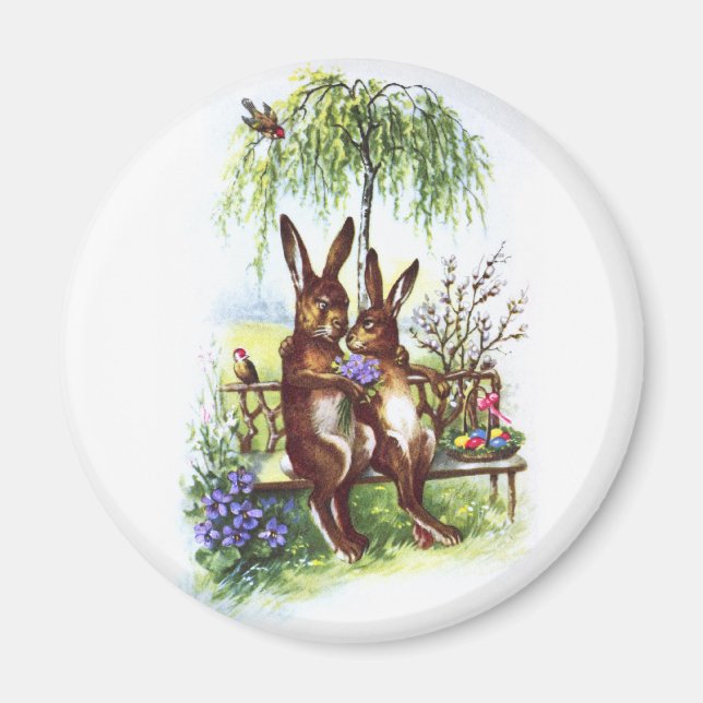 Two Rabbits on a Bench Magnet (Front)