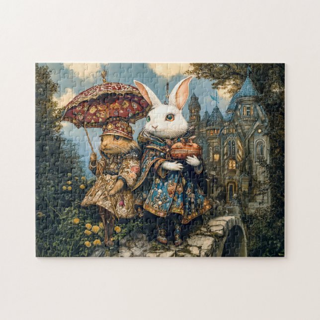Two Rabbits on a Castle Bridge in Fantasy Scene Jigsaw Puzzle (Horizontal)