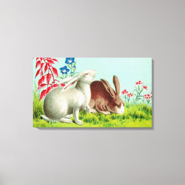 Two rabbits pets vintage art canvas print (Front)