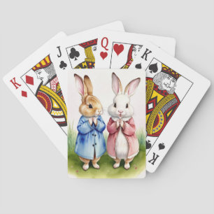Two Rabbits Playing Cards