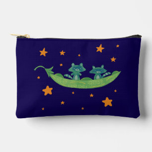 Two Raccoons in a Pea Pod   Whimsical Folk Art Accessory Pouch