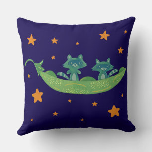 Two Raccoons in a Pea Pod   Whimsical Folk Art Cushion