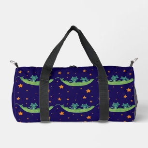 Two Raccoons in a Pea Pod   Whimsical Folk Art Duffle Bag
