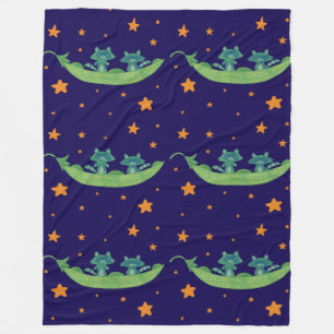Two Raccoons in a Pea Pod   Whimsical Folk Art Fleece Blanket