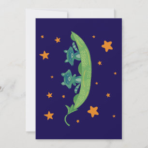 Two Raccoons in a Pea Pod Whimsical Folk Art Invitation