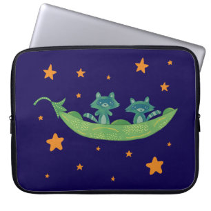 Two Raccoons in a Pea Pod   Whimsical Folk Art Laptop Sleeve