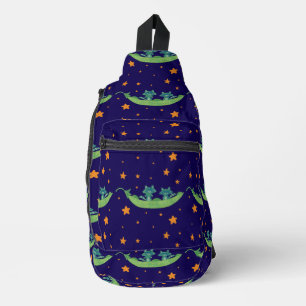 Two Raccoons in a Pea Pod   Whimsical Folk Art Sling Bag