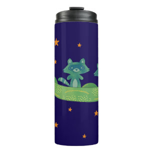 Two Raccoons in a Pea Pod   Whimsical Folk Art Thermal Tumbler