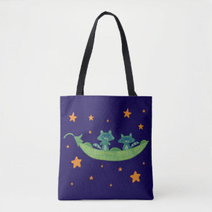 Two Raccoons in a Pea Pod Whimsical Folk Art Tote Bag