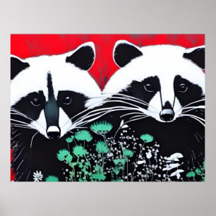 Two Raccoons Poster