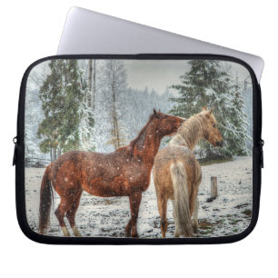 Two Ranch Horses Playing in Snow Equine Photo 4 Laptop Sleeve