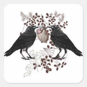 Two Ravens And Heart Square Sticker