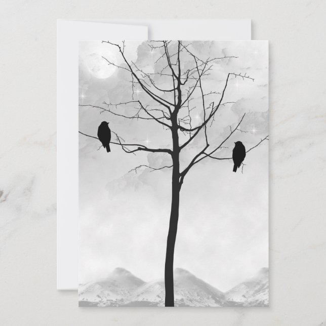 Two Ravens in Silhouette Goth Wedding Invitation (Front)