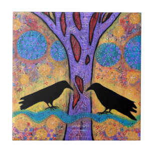 Two Ravens Sit & Reflect on Life Ceramic Tile