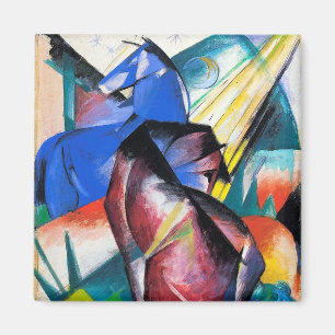 Two red and blue horses by Franz Marc Magnet