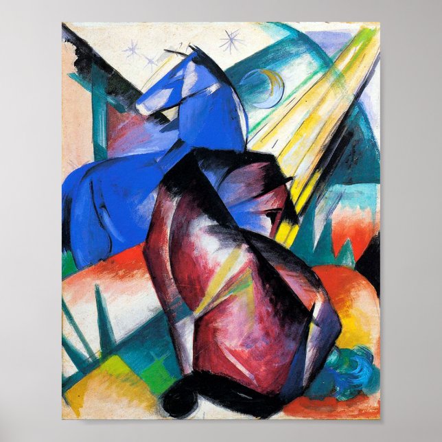 Two red and blue horses by Franz Marc Poster (Front)