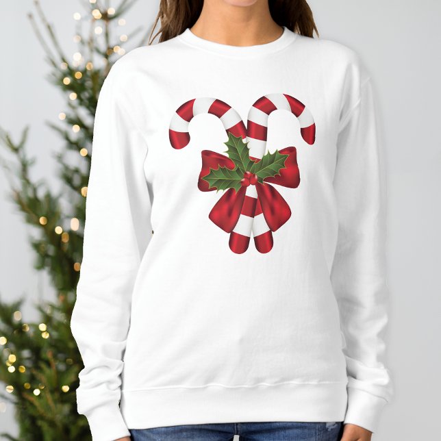 Two Red And White Festive Candy Canes Sweatshirt (Festive design for the Holiday season.)