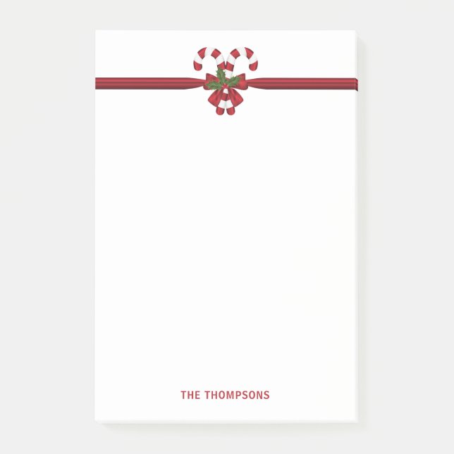 Two Red And White Festive Candy Canes With Text Post-it Notes (Front)