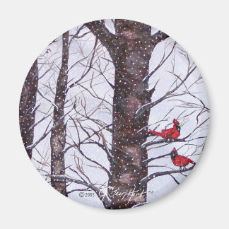 Two Red Birds In Winter Magnet