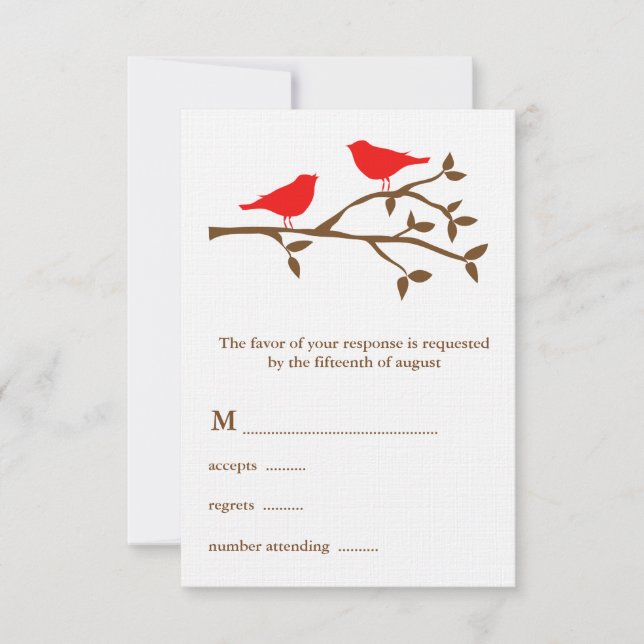 Two Red Birds Wedding RSVP Card (Front)