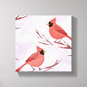 Two Red Cardinals   Watercolor Painting Canvas Print