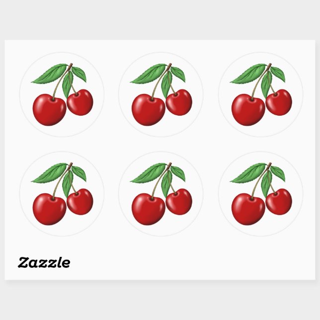 Two Red Cherries Classic Round Sticker (Sheet)