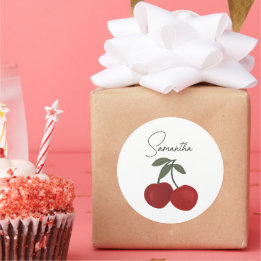 Two Red Cherries Illustration | Cute Fruit Art  Classic Round Sticker