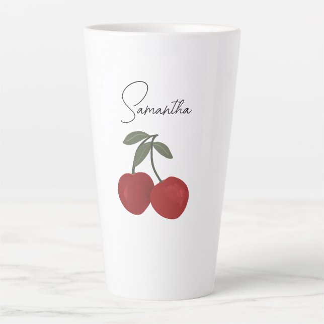 Two Red Cherries Illustration | Cute Fruit Art  Latte Mug (Front)