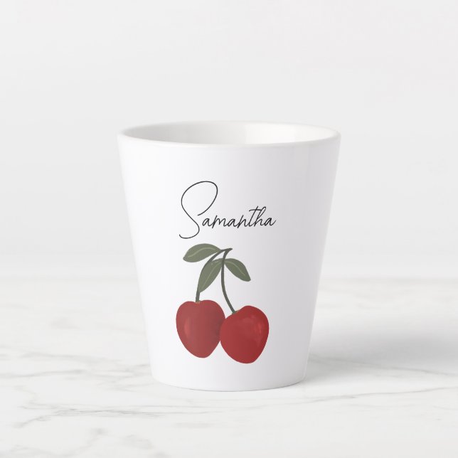 Two Red Cherries Illustration | Cute Fruit Art  Latte Mug (Front)