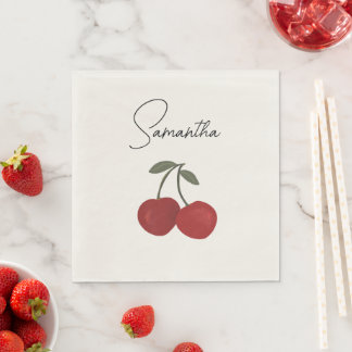 Two Red Cherries Illustration | Cute Fruit Art  Napkin