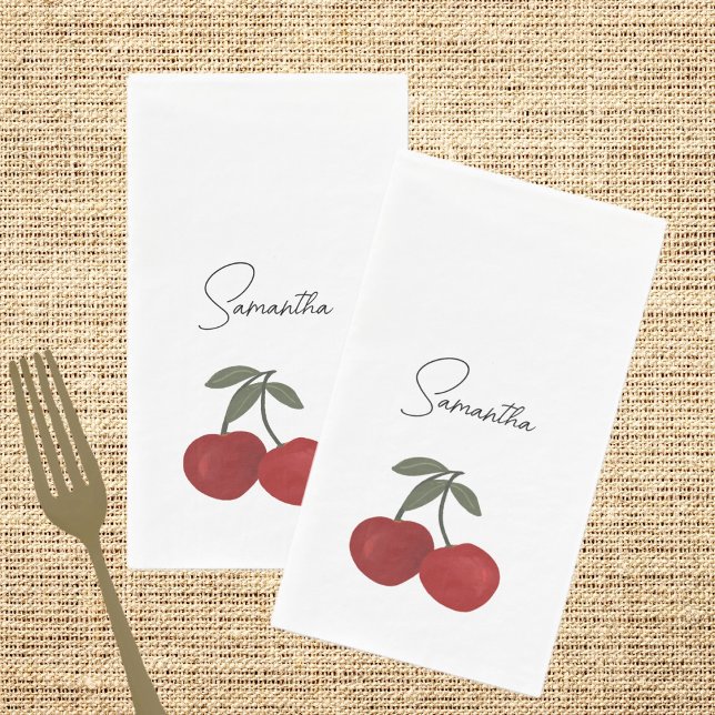 Two Red Cherries Illustration | Cute Fruit Art  Napkin (Creator Uploaded)