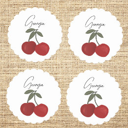 Two Red Cherries Illustration | Cute Fruit Art Paper Coaster