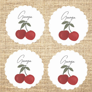 Two Red Cherries Illustration   Cute Fruit Art  Paper Coaster